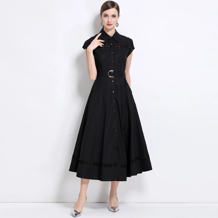 Graceful Lapel Short Sleeve Maxi Dress