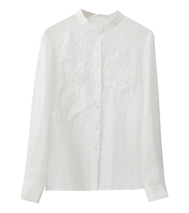 Stand Collar Lace Button Blouse