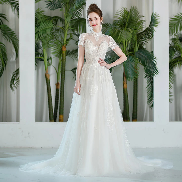 High Neckline Beaded Wedding Dress