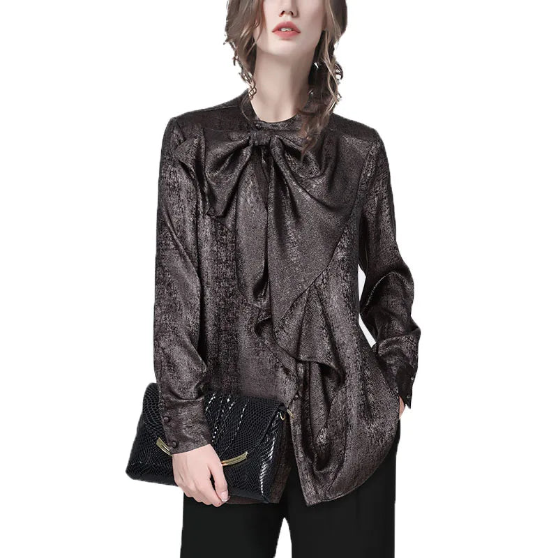 Fashionable Satin Bow-knot Blouse
