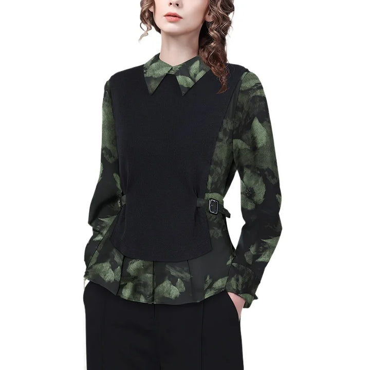 Stylish Spliced Floral Satin Shirt