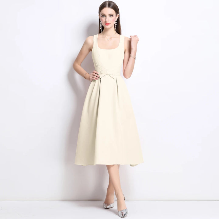 Graceful Square Collar Flowing Midi Dress
