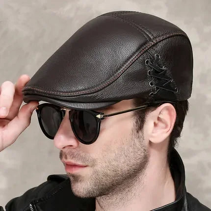 Elegant Beret Style Leather Cap