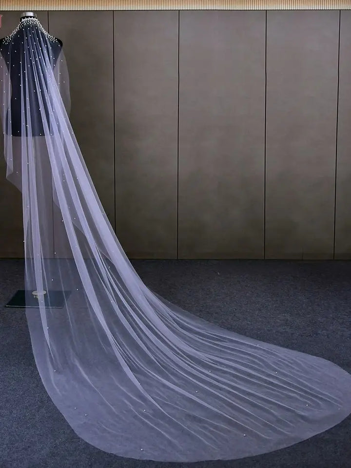 Lovely Pearl Beaded Soft Bridal Veil