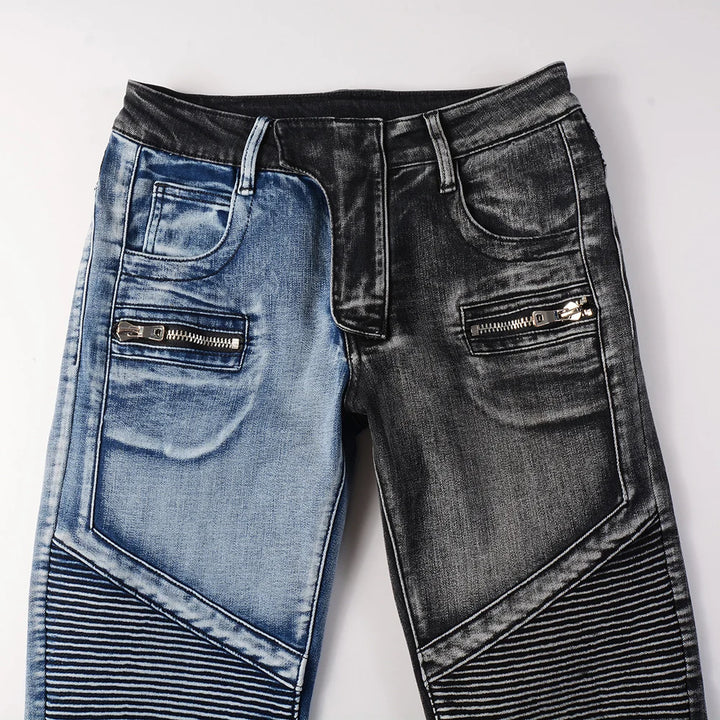 Spliced Two-Tones Denim Jeans Pants