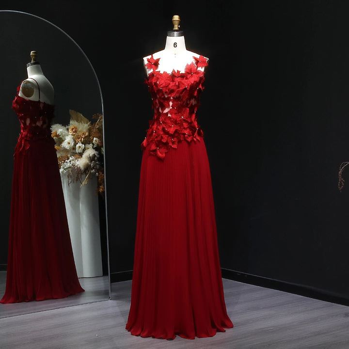 Modest A-Line 3D Flowers Evening Gown