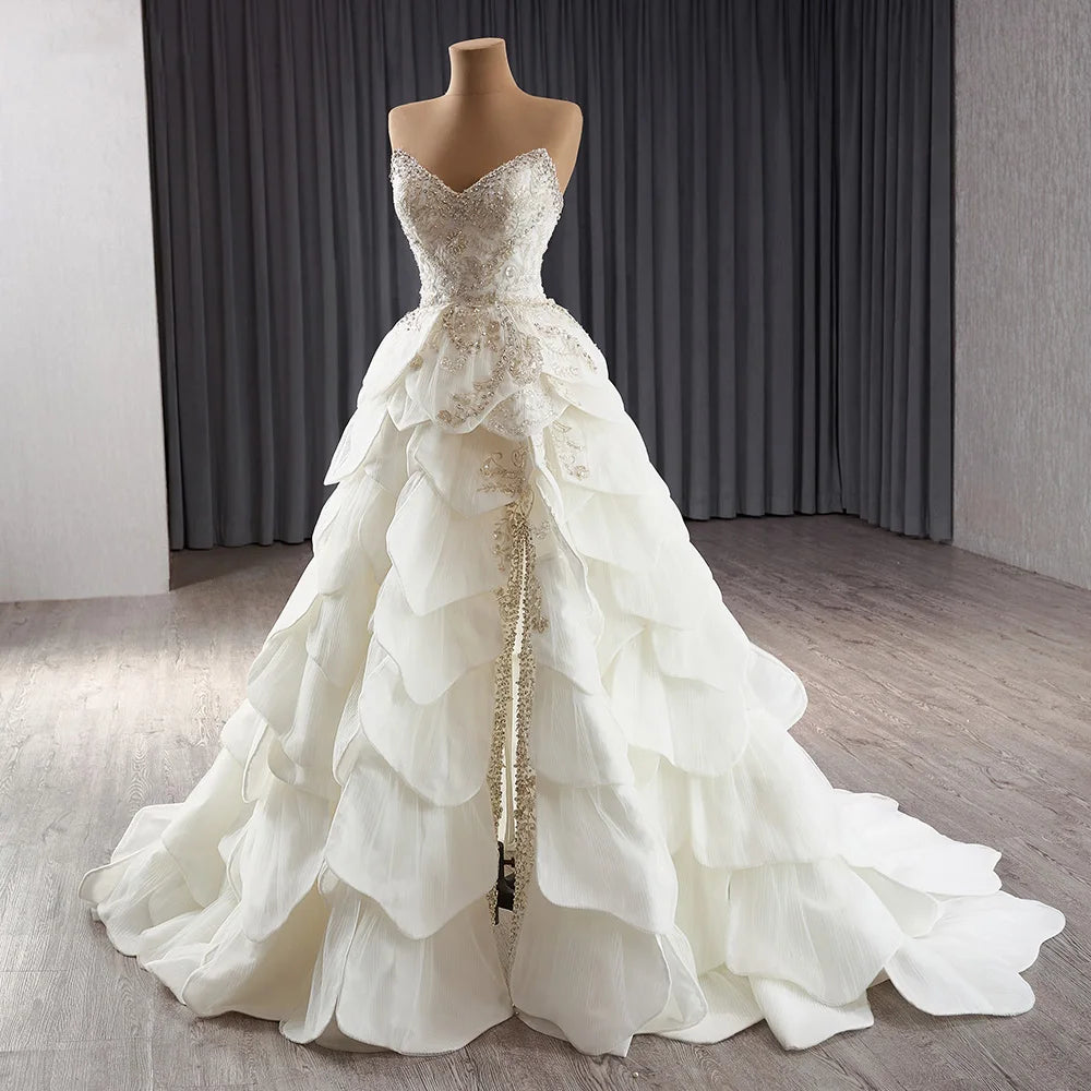 Luxury Pearls Split Wedding Gown