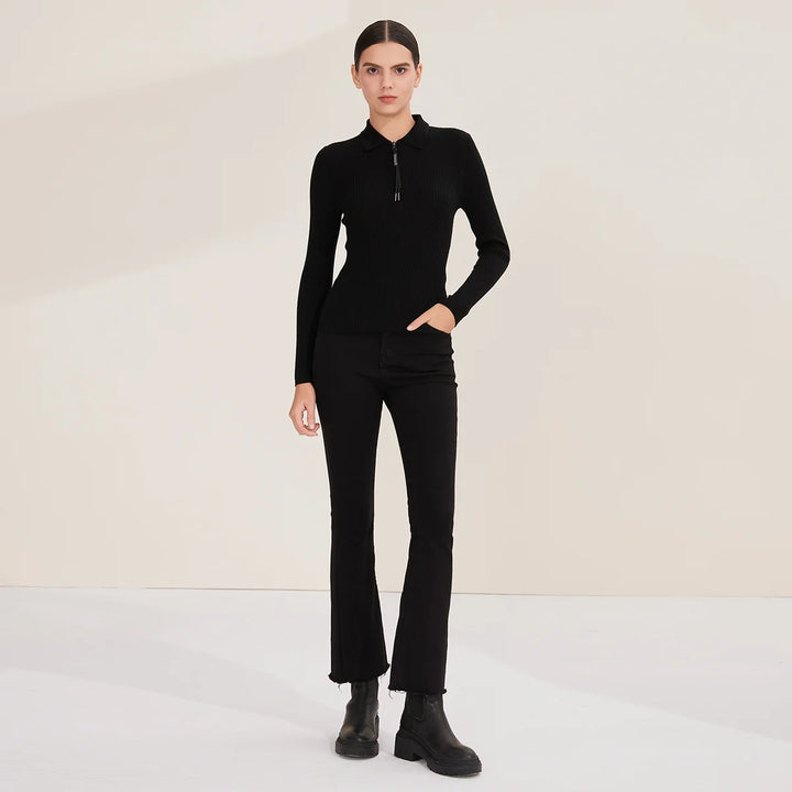 Luxurious Ribbed Knit Polo Sweater