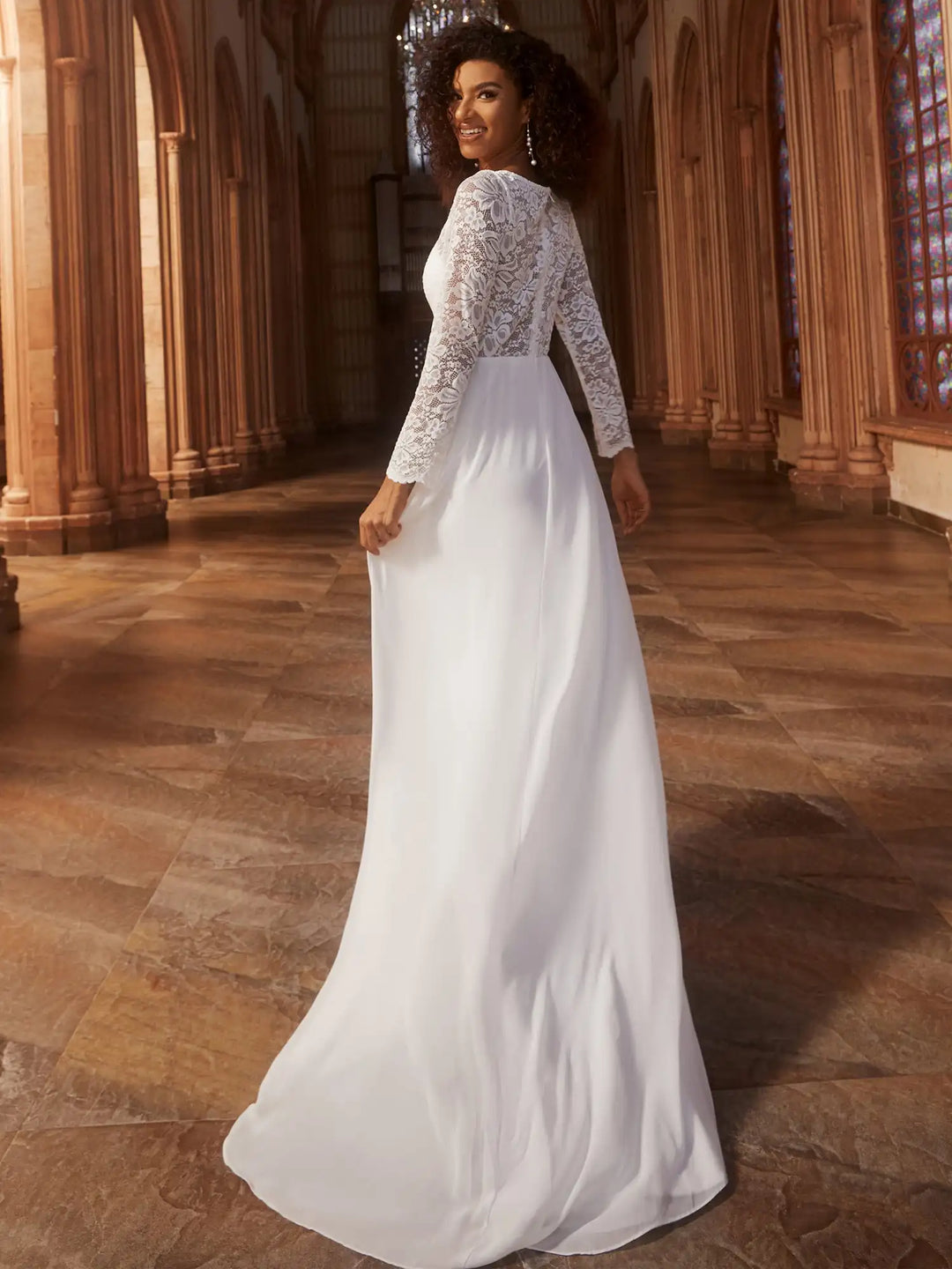 White Hollow Lace Bridal Dresses