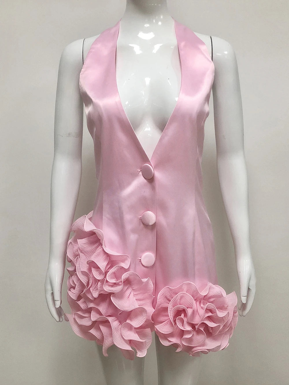 Deep V-Neck Ruched Flowers Mini Dress