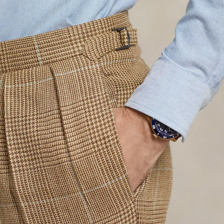 Classic British Style Plaid Wool Pants