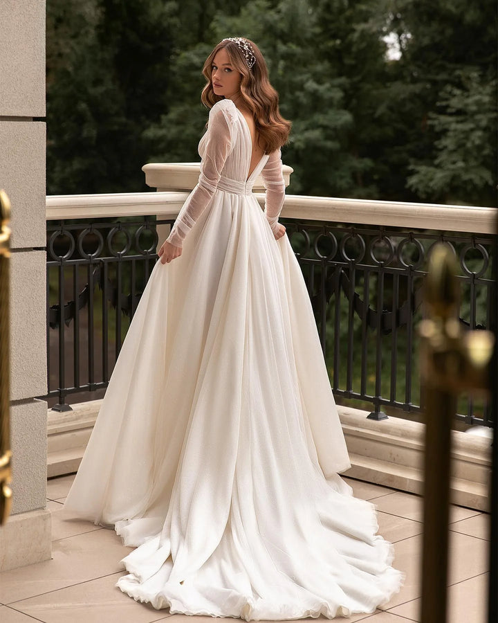 High Split Sweep Train Bridal Gown