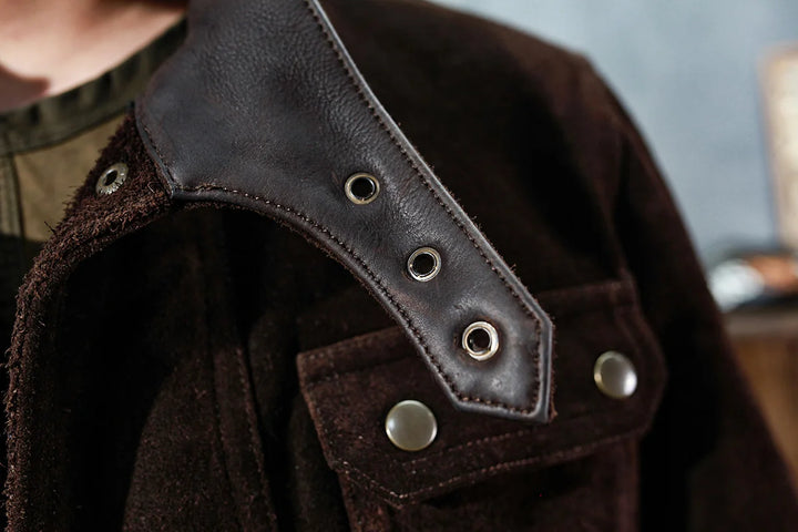 Multi-Pockets Leather Suede Safari Coat