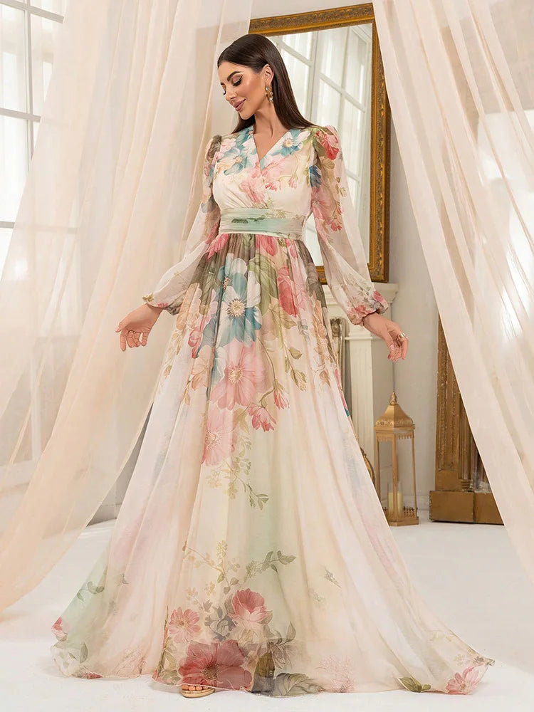 Beautiful Flower Print Maxi Dress