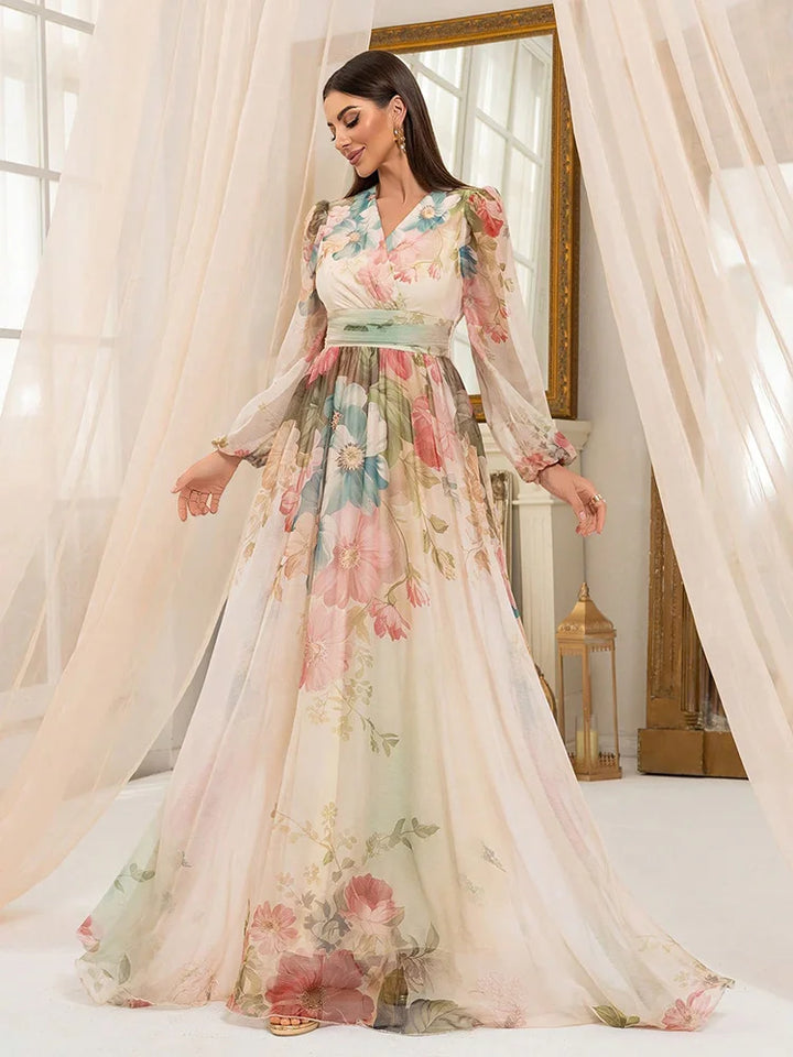 Beautiful Flower Print Maxi Dress