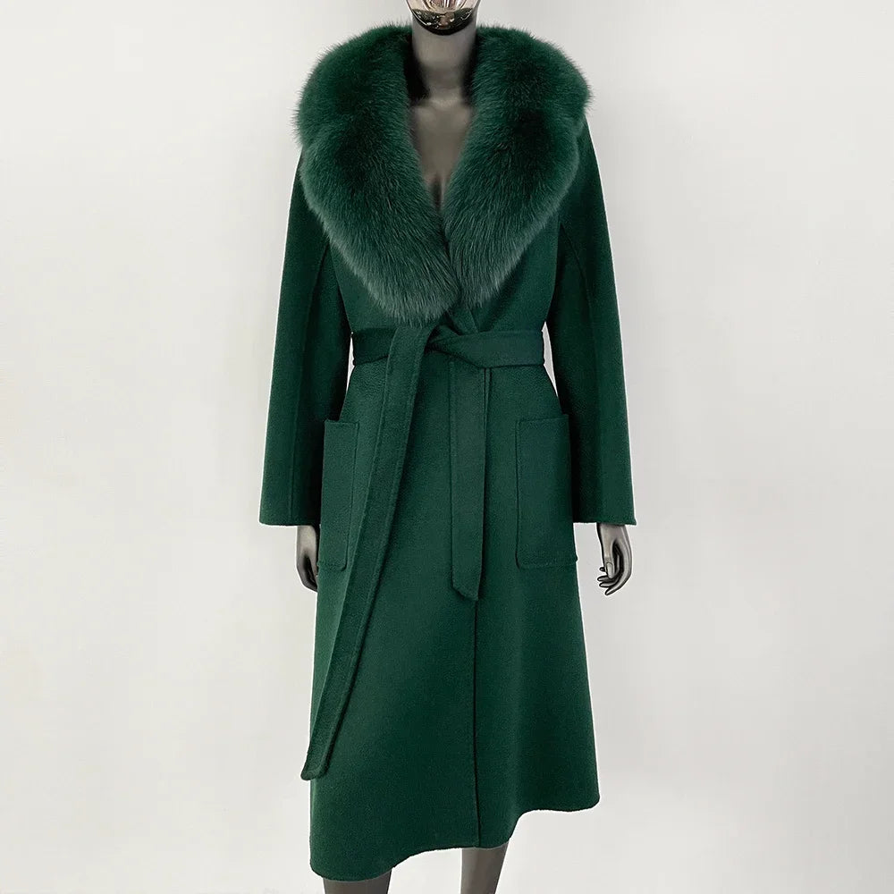 Elegant Natural Wool Fur Long Coat