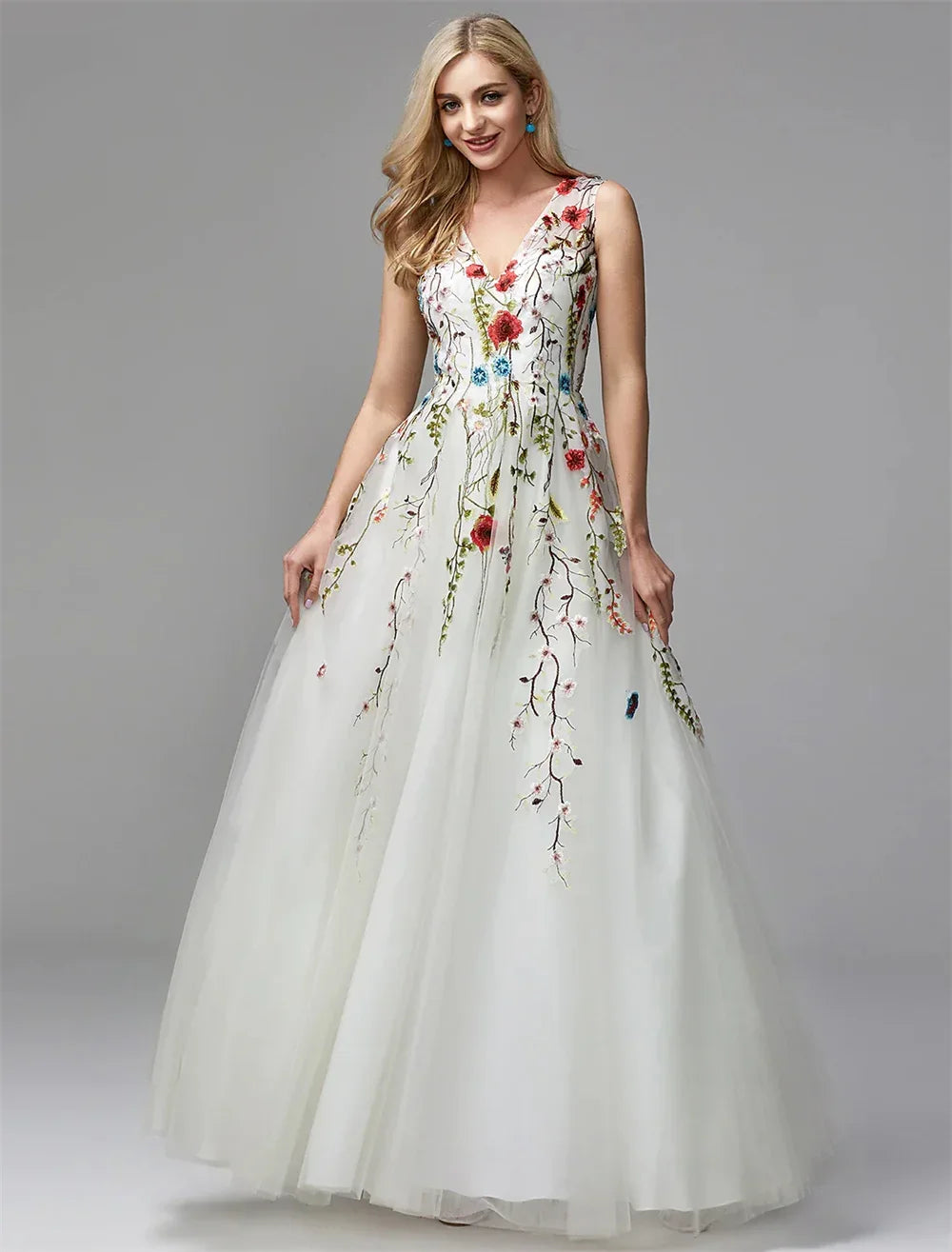 Charming Floral Lace A-Line Evening Gown