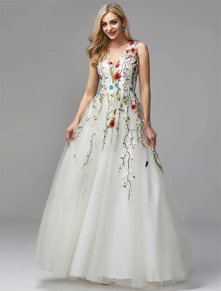 Charming Floral Lace A-Line Evening Gown