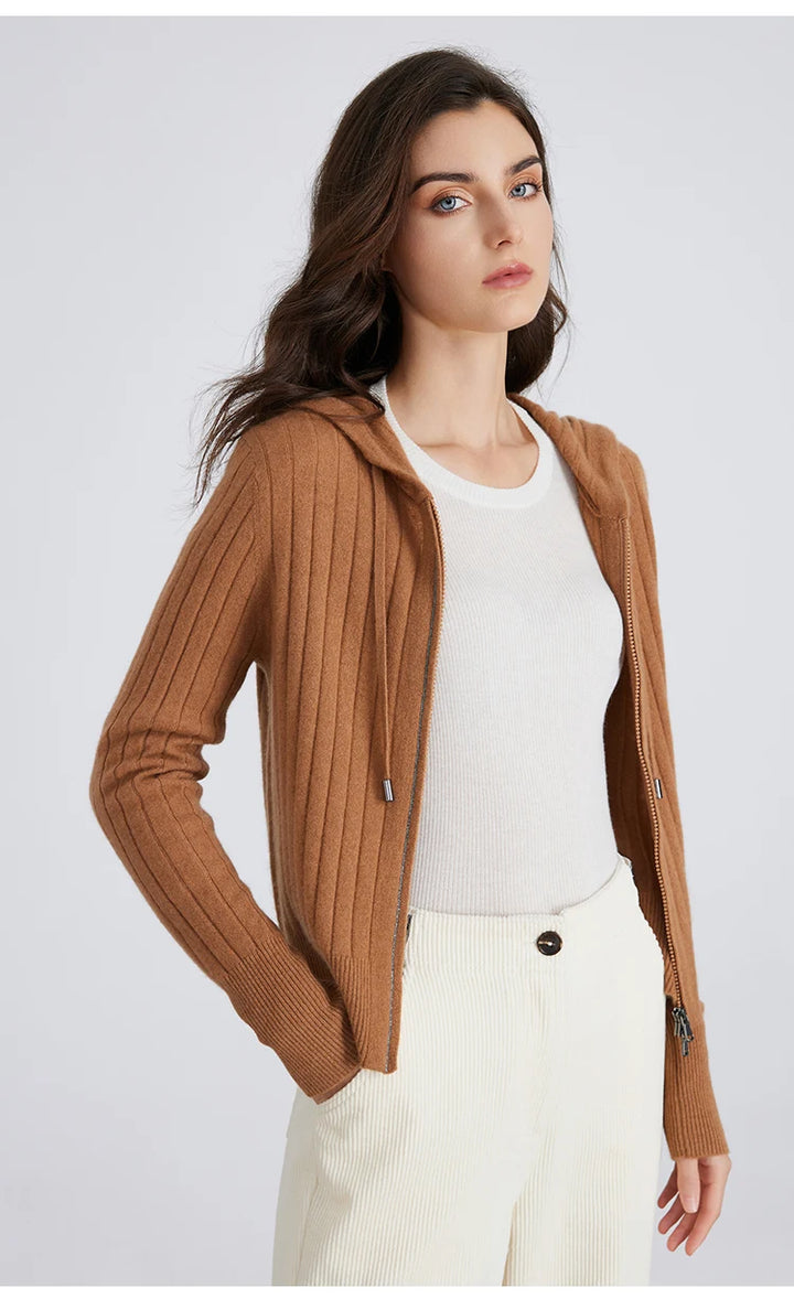Premium Cashmere Hooded Cardigan