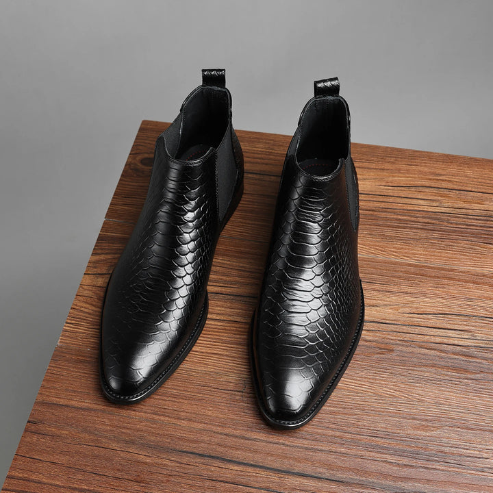 Polished Embossed Leather Chelsea Boots
