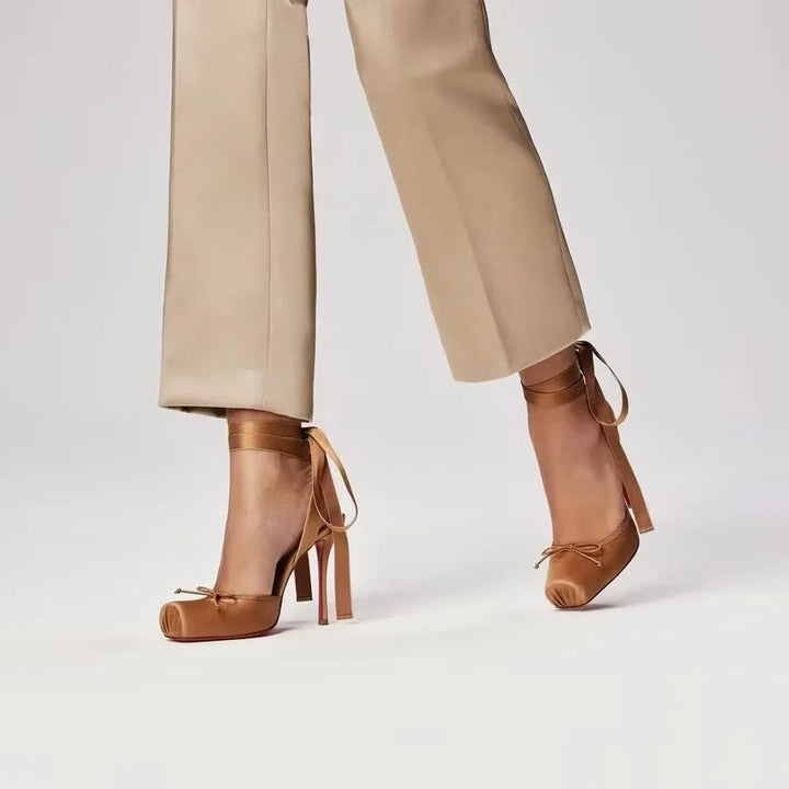 Fashionable Square Toe Satin Heels