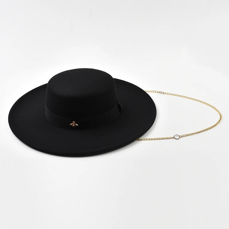 Classic Chain Decor Wide Jazz Hat