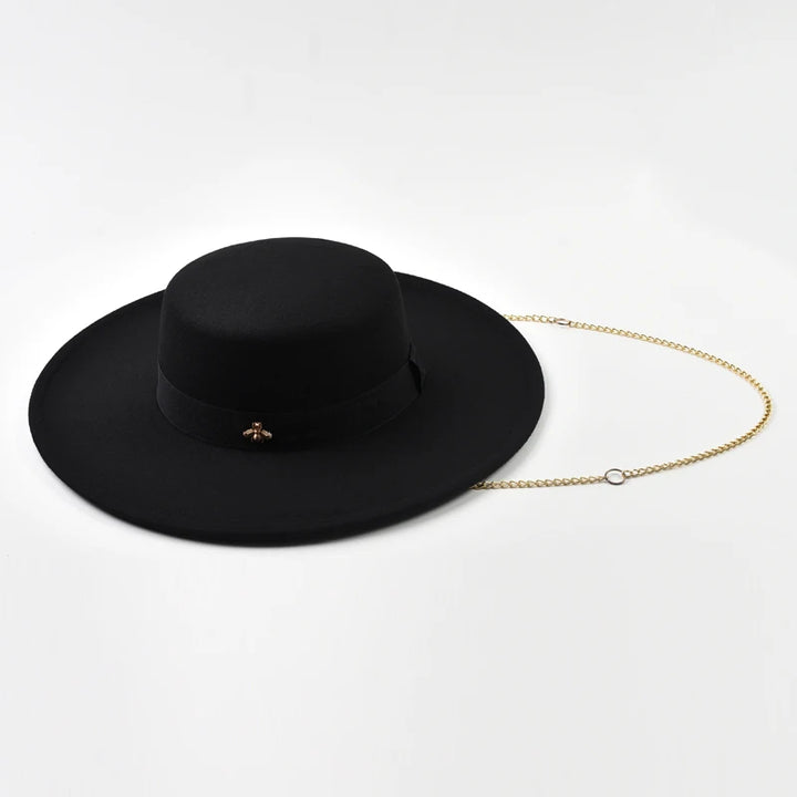Classic Chain Decor Wide Jazz Hat
