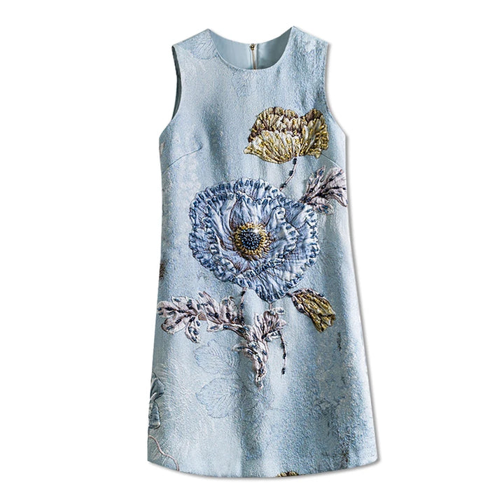 Luxury 3D-Beaded Floral Embroidery Dress