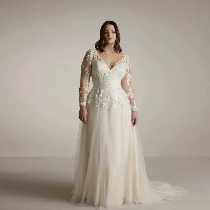 Classic Full Sleeve Curvy Women's Wedding Dress
