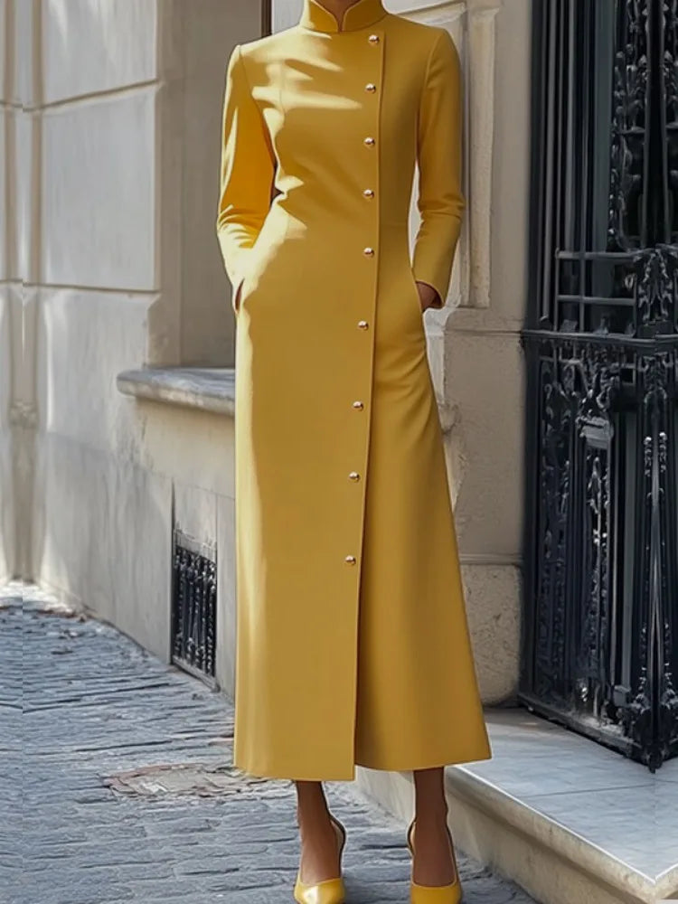 Stylish Diagonal Buttoned Maxi Dress