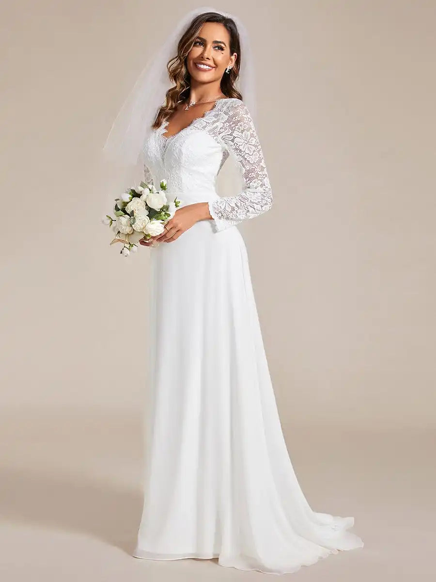 White Hollow Lace Bridal Dresses