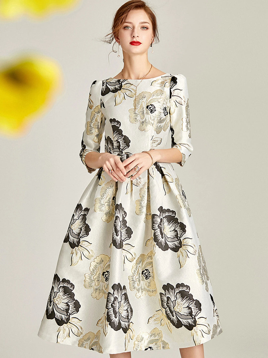 Luxury Floral Jacquard Party Dress