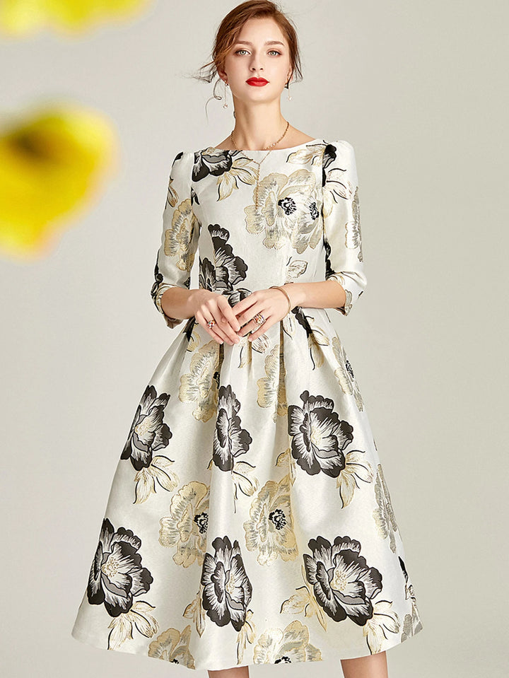 Luxury Floral Jacquard Party Dress
