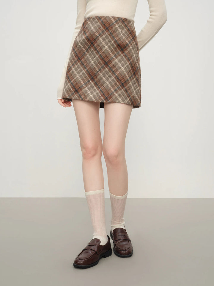 Classic Knitted Plaid Mini Skirt