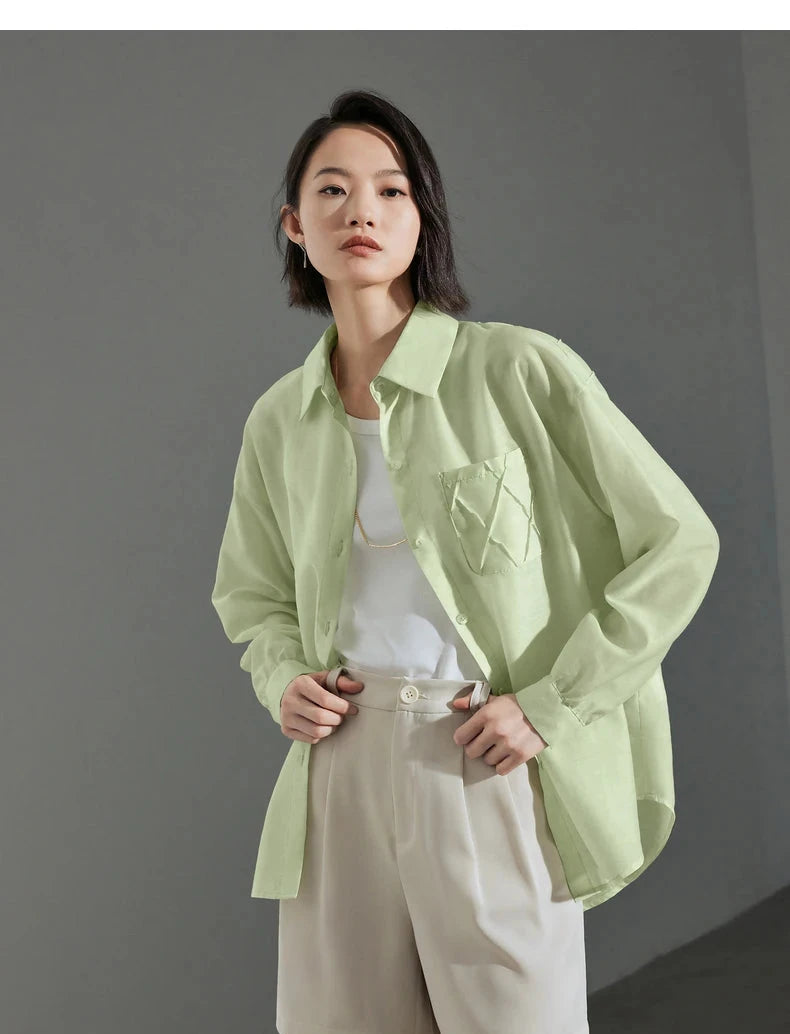 Lyocell Ice Silk Pocket Blouse