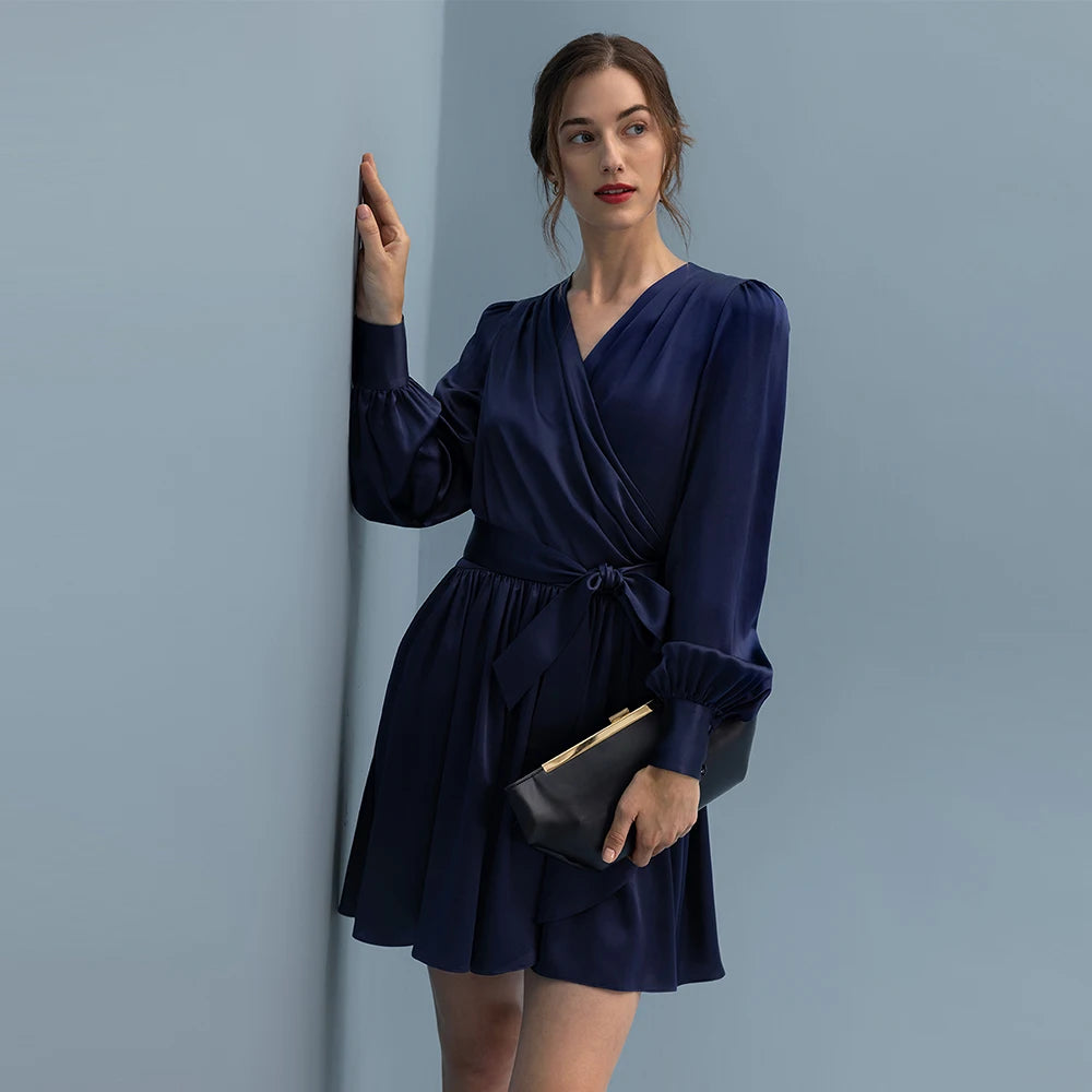Elegant Silk Wrap Mini Party Dress