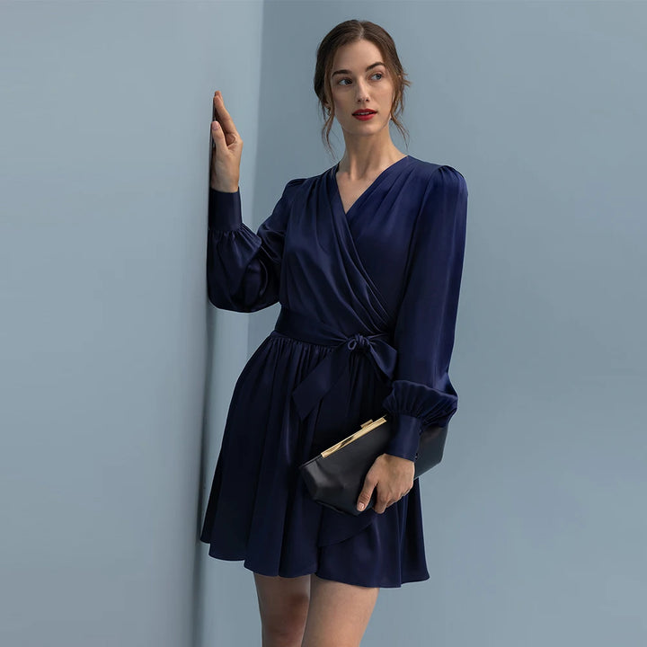 Elegant Silk Wrap Mini Party Dress