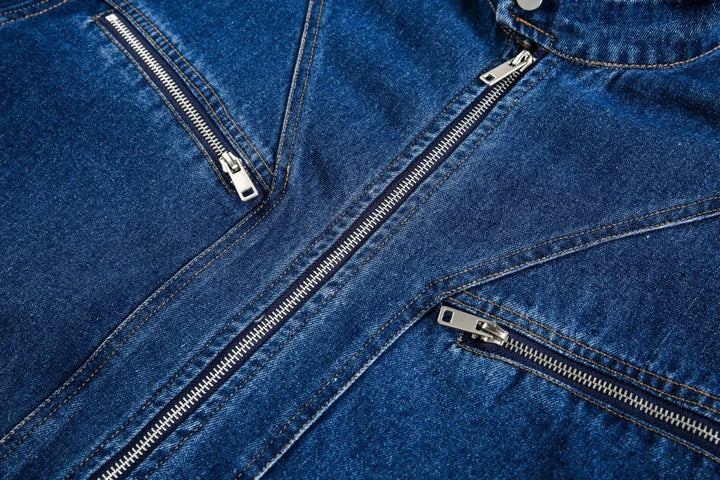 Stylish Spliced Distressed Denim Jacket