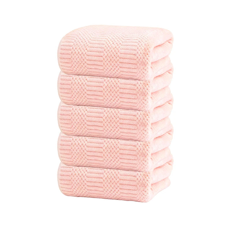 Microfiber towel set (5) in light pink with textured grid pattern