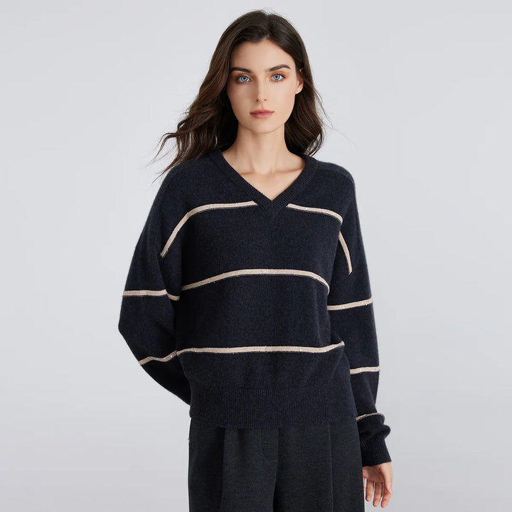 Comfortable Striped Cashmere Knit Sweater