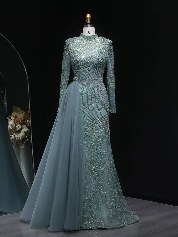 Luxury High Neck Beaded Arabic Party Dress