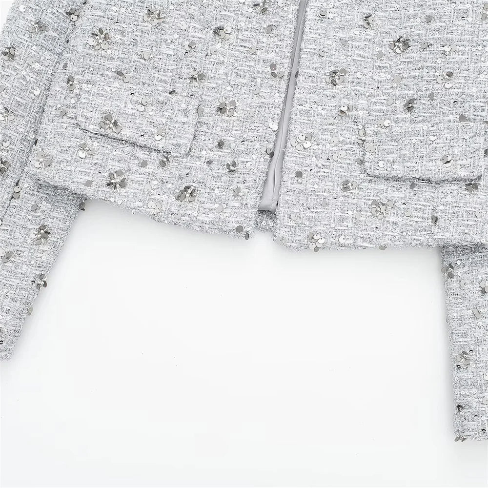 Fancy Beaded Detailing Casual Coat