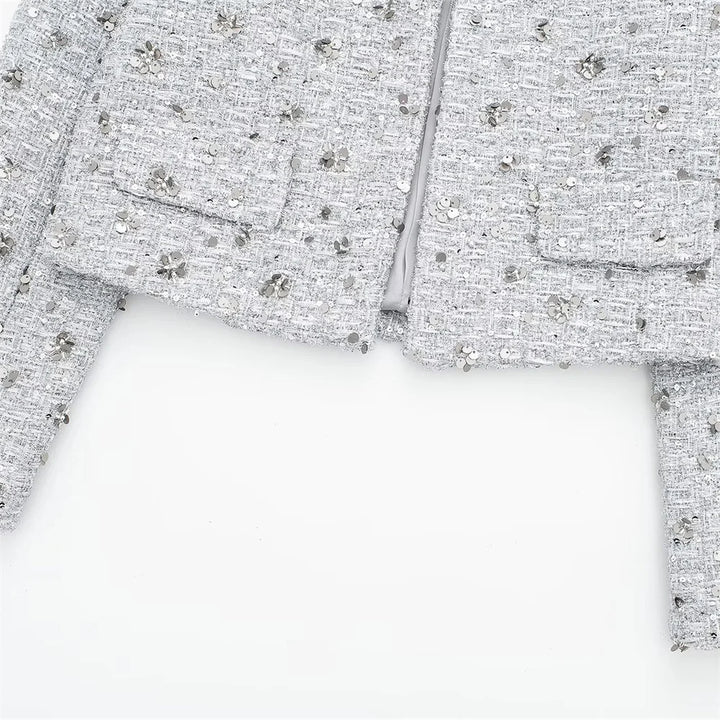 Fancy Beaded Detailing Casual Coat