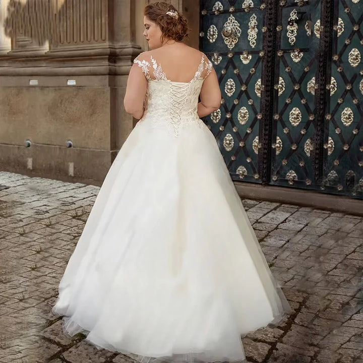 Alluring Sheer O-neck Plus Size Wedding Gown