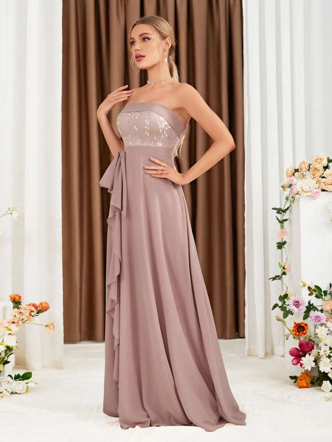 Elegant Wrapped Chest Formal Gown