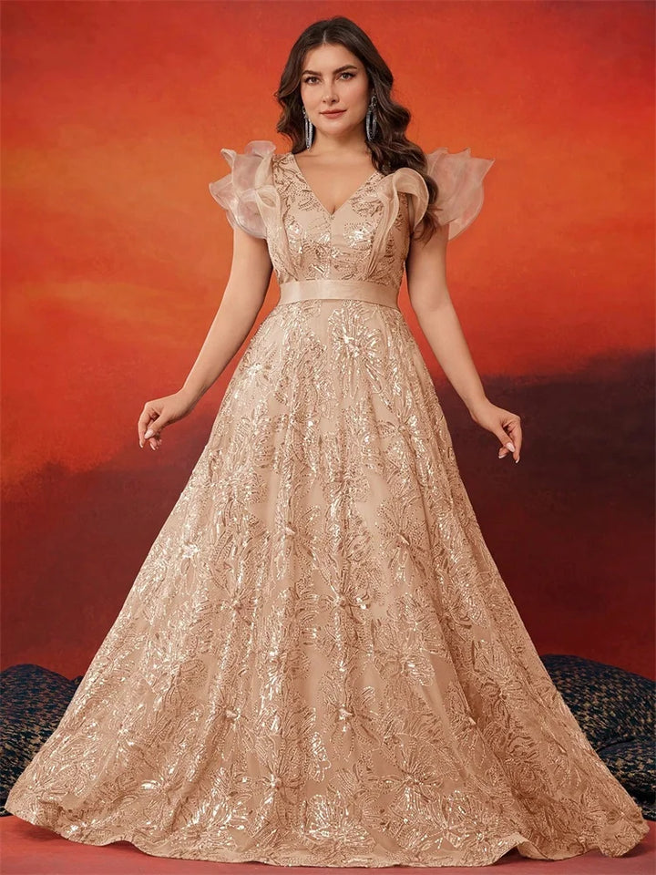 Sophisticated V-Neck Plus Size Women's Gown