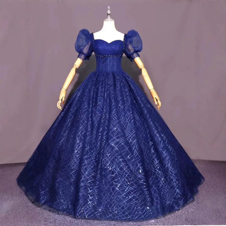 Sparking Puff Short Sleeves Evening Dress