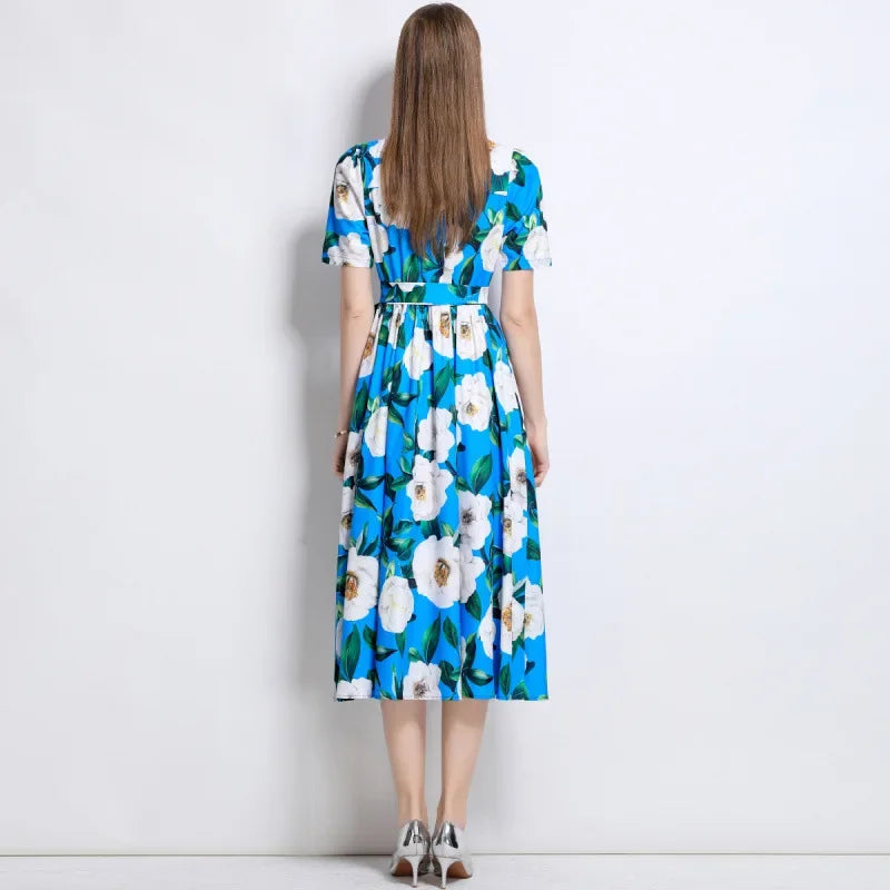 Sweet Floral Printed Midi Dress