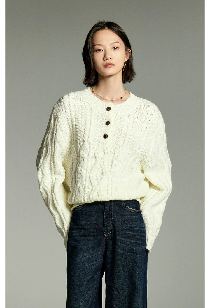 Rhombic Twisted Flower Pullover Sweater