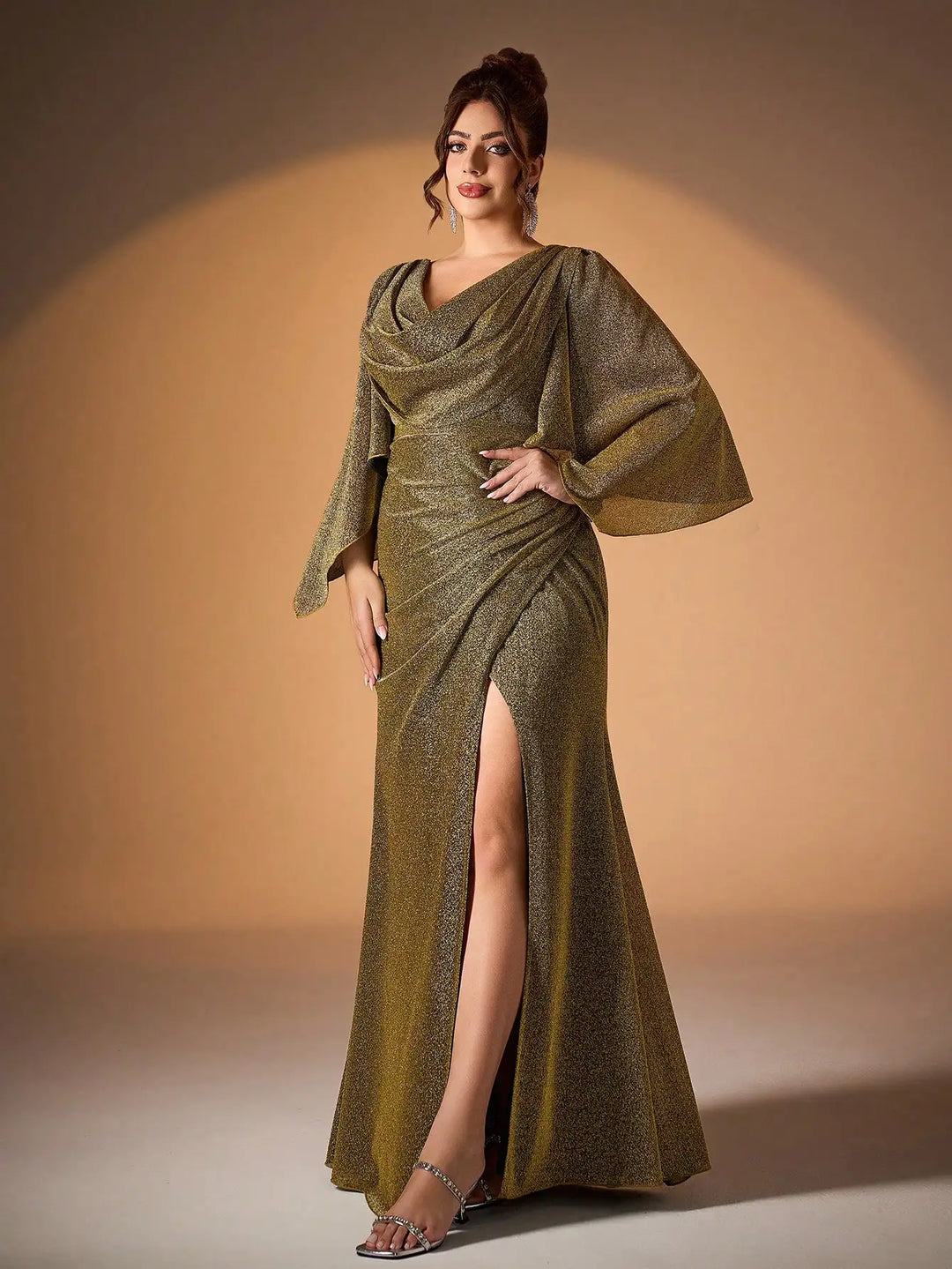 Beautiful Flared Sleeves Plus-Size Evening Dress